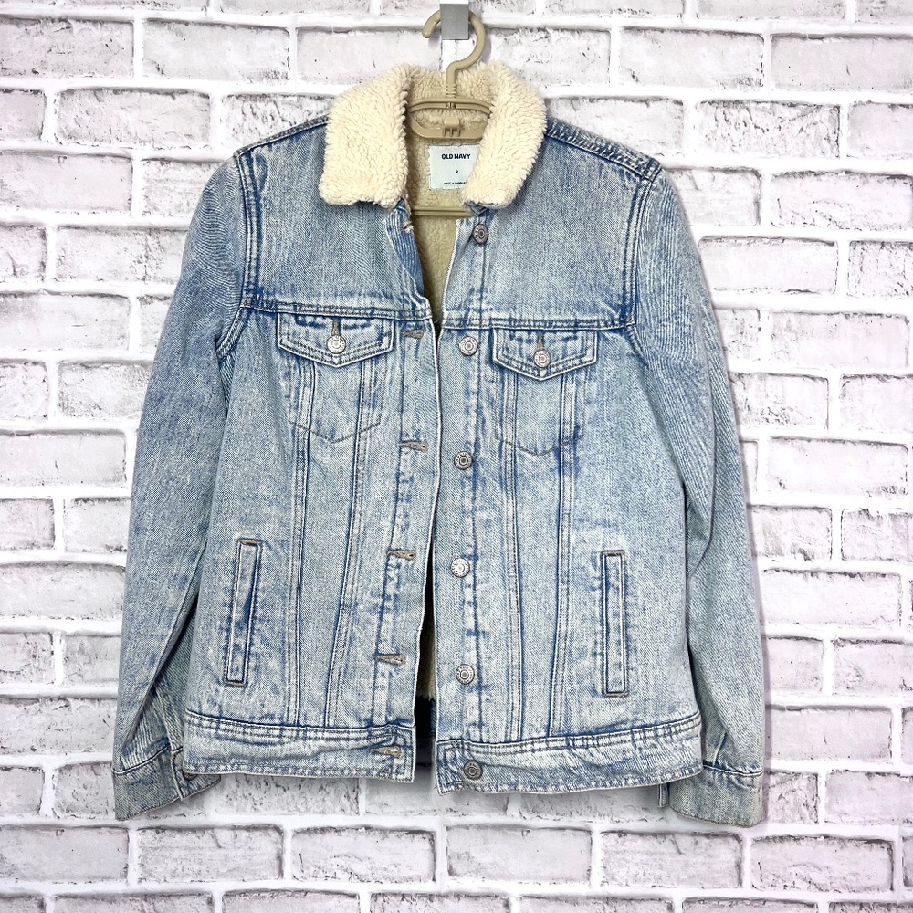 |•OLD NAVY•| Shearling Lined Denim Jean Jacket Size Small
